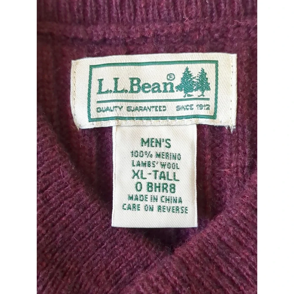 LL Bean Commando Henley Merino Wool Burgundy Red Sz XLT Fits‎ Lg Tall Pullover